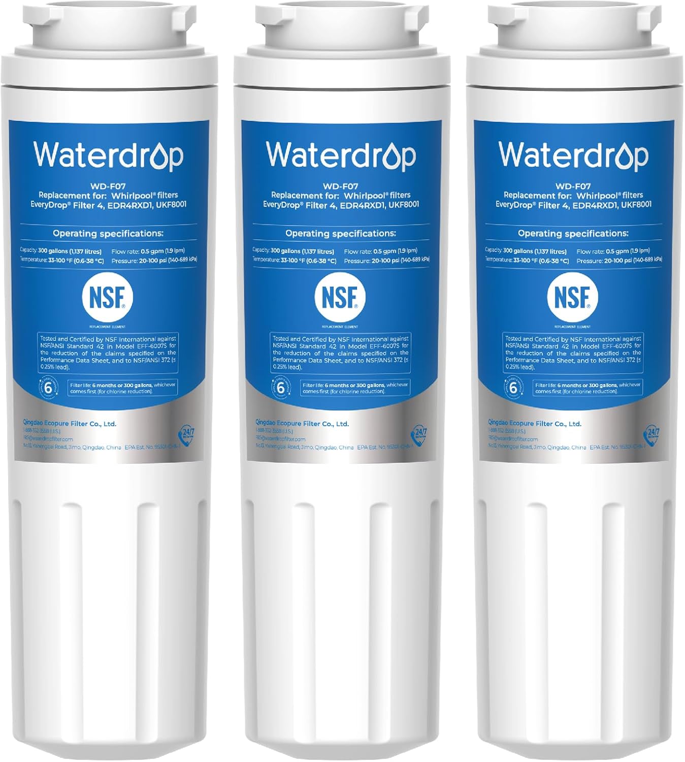 Waterdrop EDR4RXD1 Water Filter Replacement for EveryDrop® Filter 4, 3 Pack