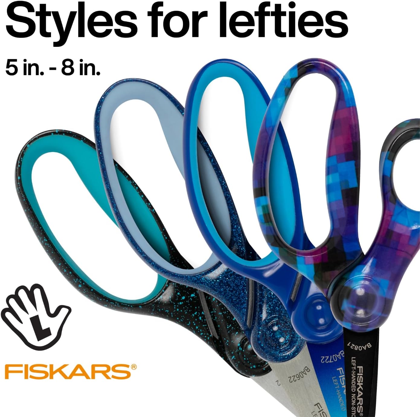 Fiskars 5" SoftGrip Kids Left-Handed Pointed-Tip Scissors, Ages 4-7, Blue