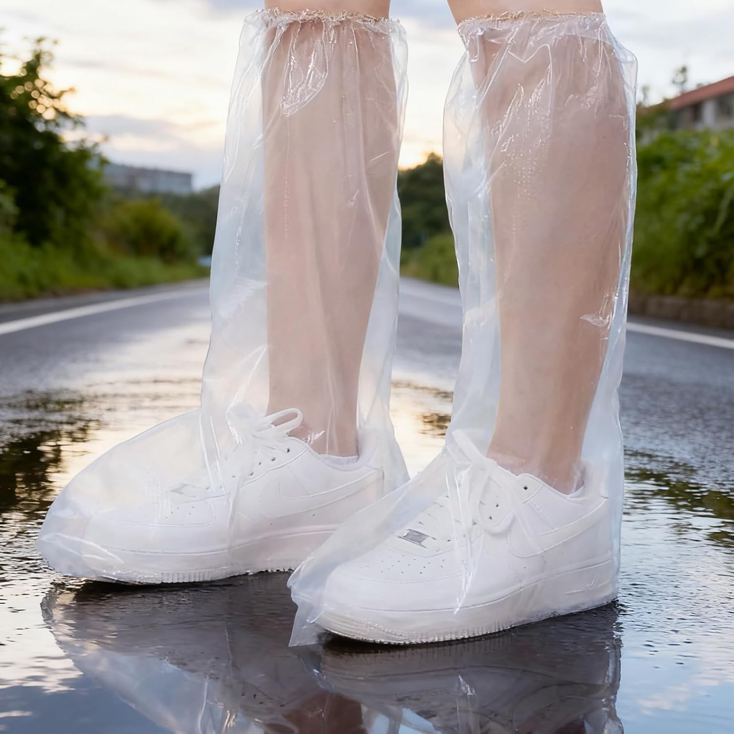 Long Rain Boot Covers for Adults, 20 Pcs Extended Length Plastic Shoe Covers for Rain for Use in Water Parks, Rain and Snow (clear, adult(long))