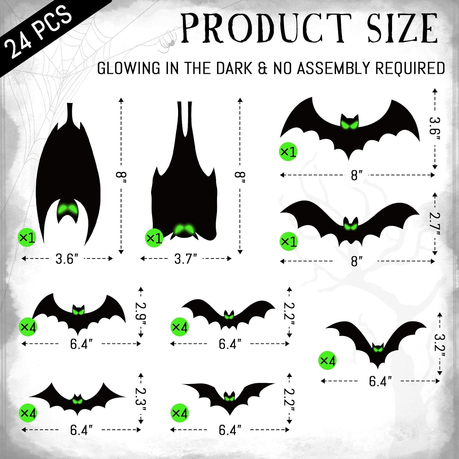 Halloween Garage Door Decorations Magnetic Bats with Glowing Eyes