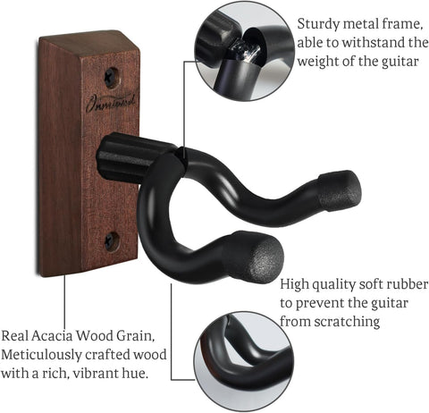 Guitar Wall Mount, Acacia Hardwood Guitar Hanger, U-Shaped Guitar Wall Hanger Mount, Guitar Holder Hook Stand for Acoustic, Electric Guitar, Banjo, Bass, Gift for Guitar Player
