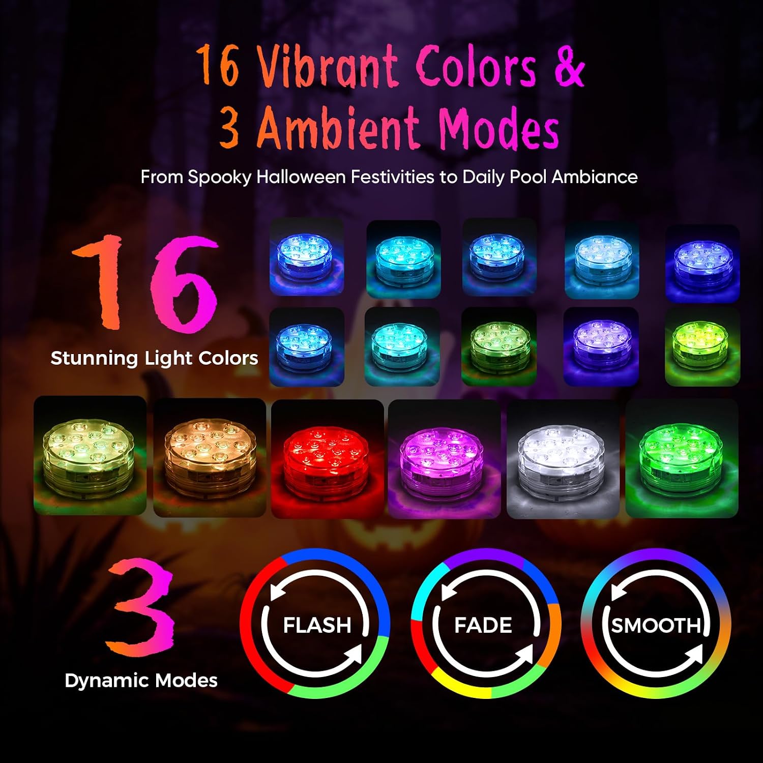 BITIWEND Pumpkin Lights, Submersible LED Lights Battery Operated (2 Pack)
