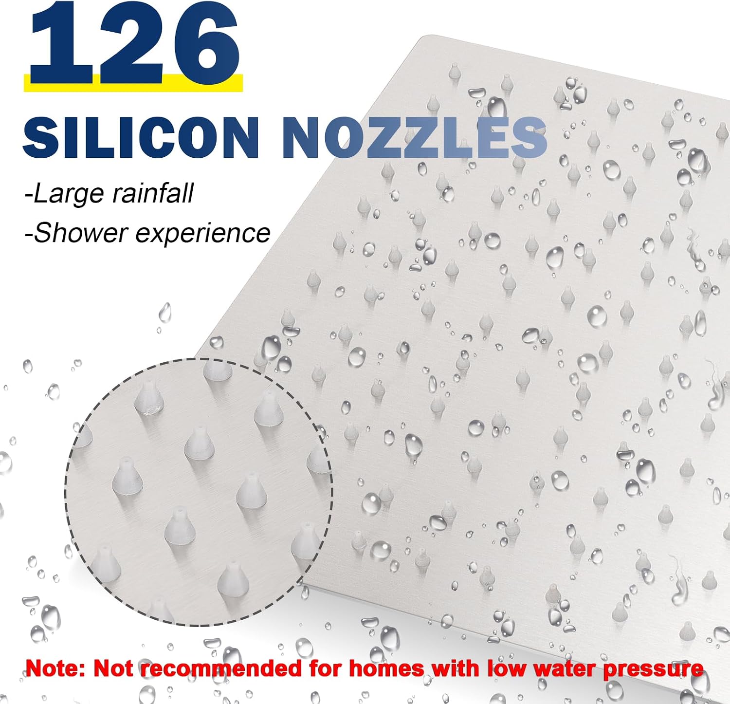 NearMoon Rain Shower Head, High Flow Stainless Steel Rainfall Shower, High Pressure Design, Awesome Shower Experience Even At Low Water Flow (12 Inch Rectangle, Brushed Nickel)