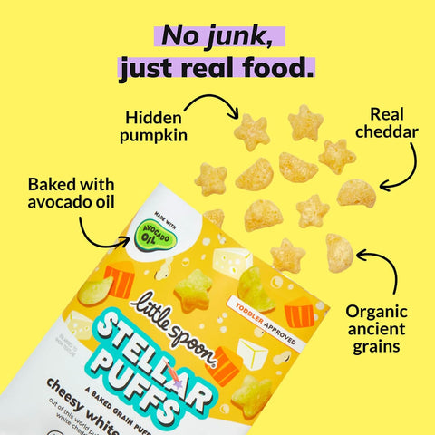 Little Spoon Stellar Puffs, Cheesy White Cheddar, Portable, 2oz, 4-Pack