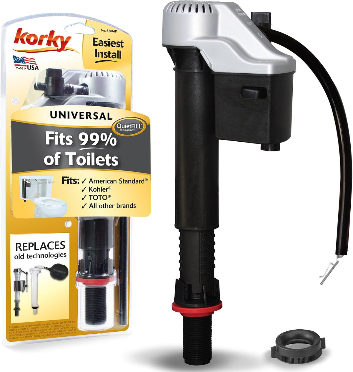 Korky QuietFILL Platinum Toilet Fill Valve - Universal Fits 99% of Toilets