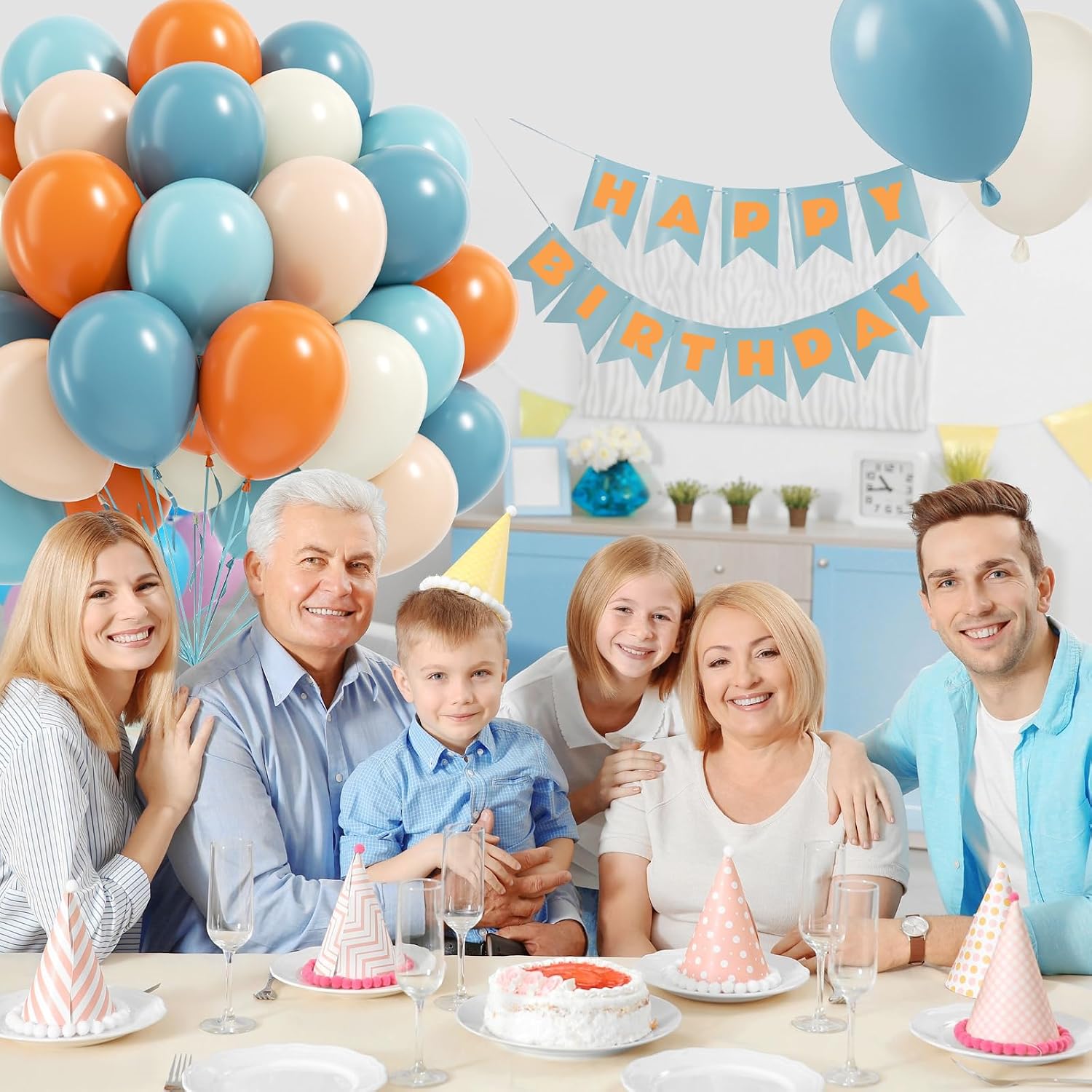 12inch Blue and Orange Balloons with Blue Orange White and Nude Balloons