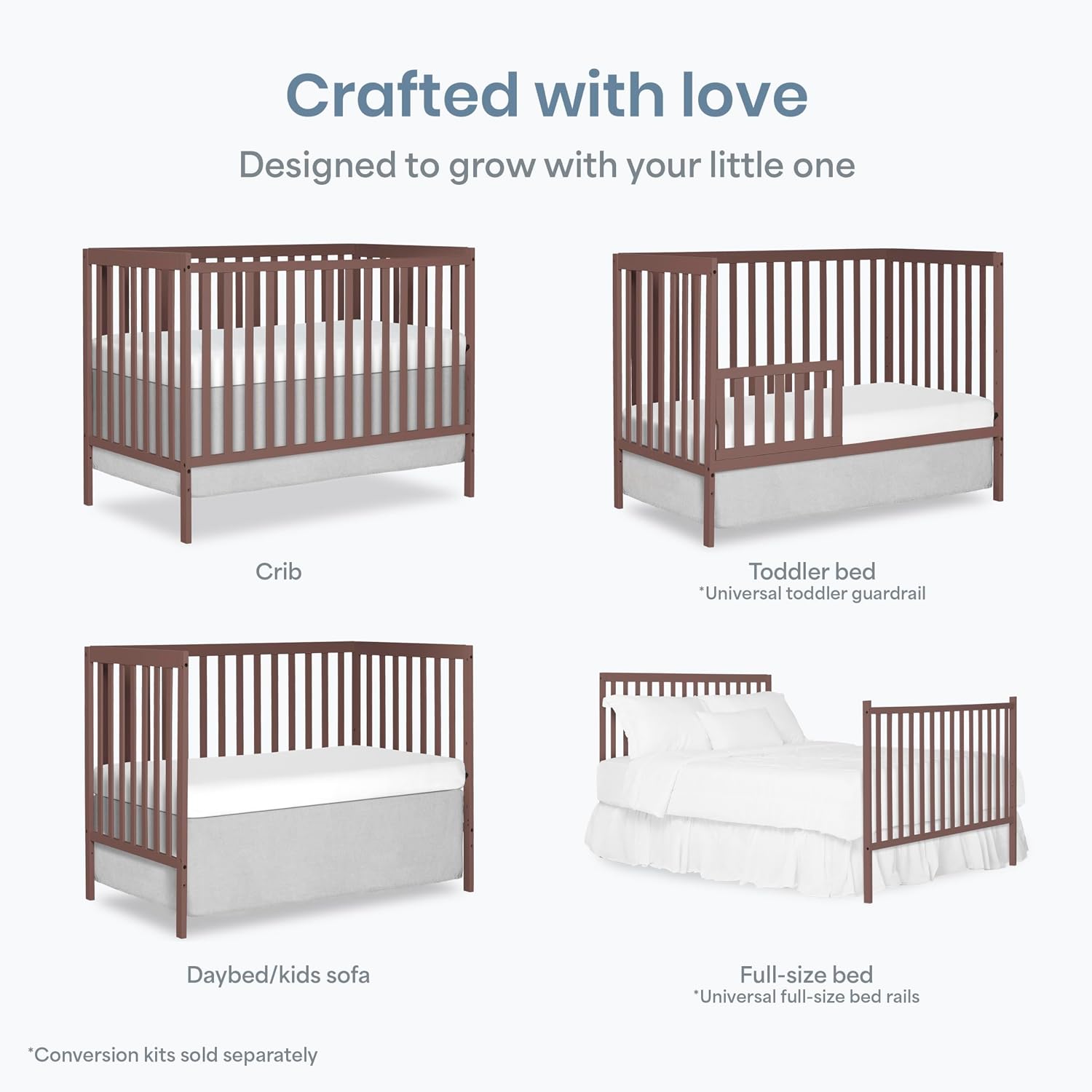 Dream On Me Synergy 5-in-1 Baby Crib, Converts to Toddler Bed, Baltic Amber