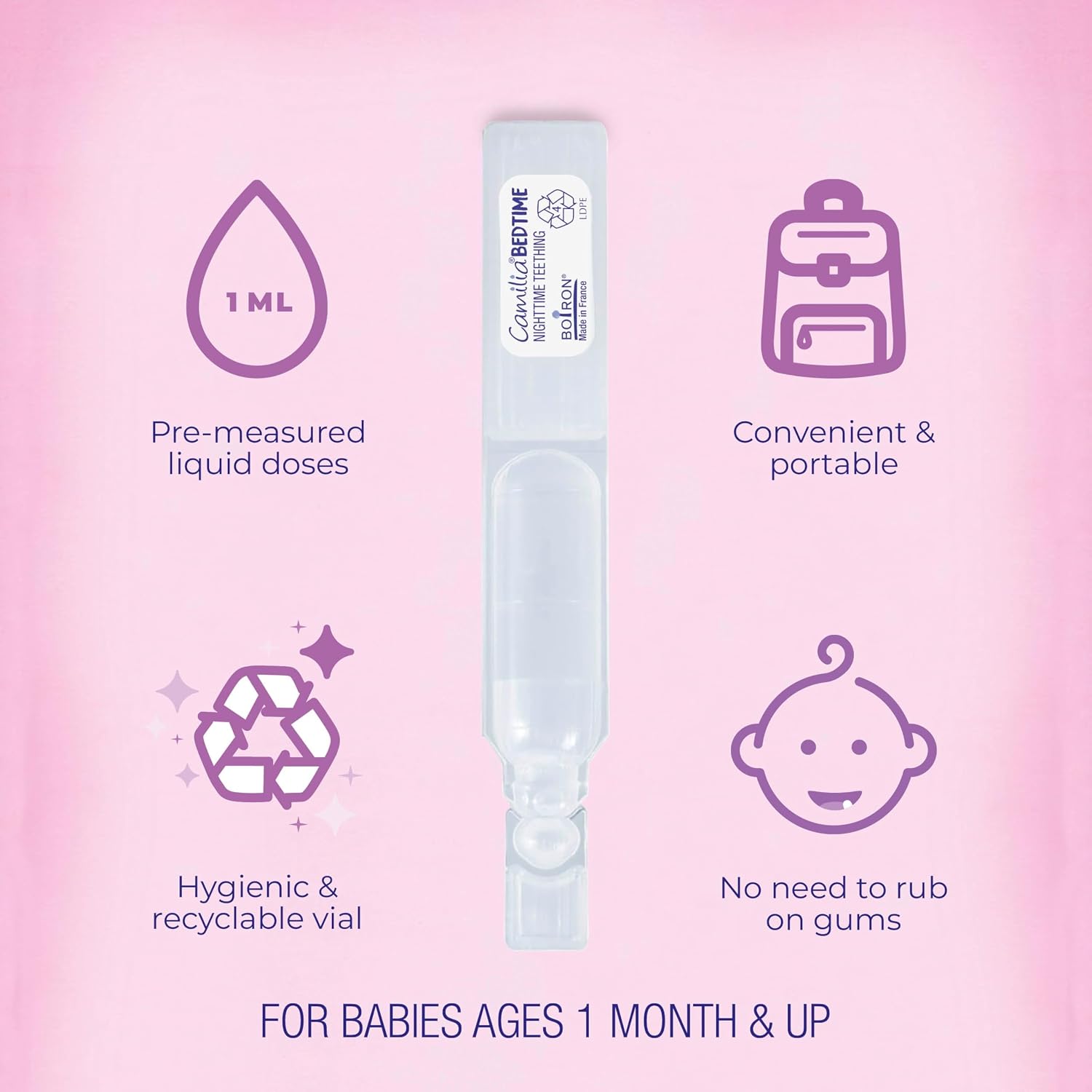 Boiron Camilia Bedtime Liquid Doses for Nighttime Teething Relief, Painful Gums, Restlessness, and Irritability - 30 Count