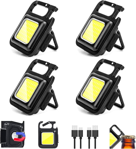 MAKDAK COB Rechargeable Keychain Flashlight 4Pack, High Lumen Super Bright LED Work Light with Magnet,Clip,Bottle Opener for Dog Walking,Car Repair, Emergency,Camping,EDC