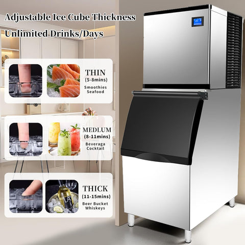 Commercial Ice Machine 1000 Lbs/24H, Industrial Ice Maker Machine with 640 Lbs Ice Storage, Vertical Ice Maker Machine, Air Cooled Stainless Steel Ice Cube Maker for Commercial and Home Use