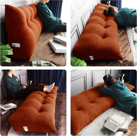 WOWMAX 100% Cotton Headboard Pillow Twin Dorm Wedge Pillow Headboard Orange