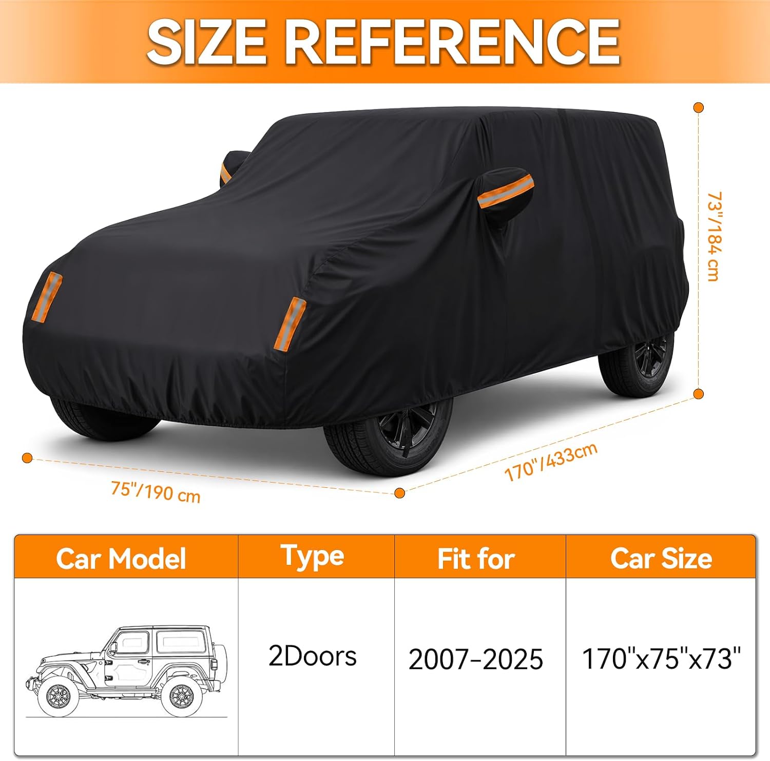 Car Cover for Jeep Wrangler 2 Door Waterproof 1987-2026 JK JL CJ YJ TJ