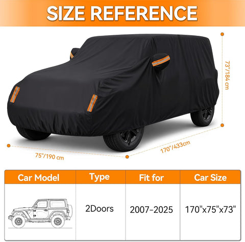 Car Cover for Jeep Wrangler 2 Door Waterproof 1987-2026 JK JL CJ YJ TJ