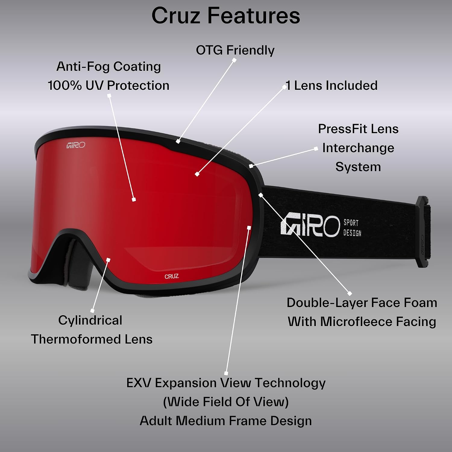Giro Cruz Ski Goggles - Snowboard Goggles for Men, Women & Youth - Anti-Fog - OTG