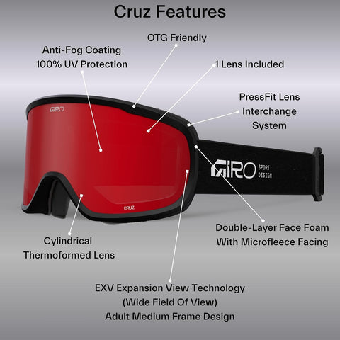 Giro Cruz Ski Goggles - Snowboard Goggles for Men, Women & Youth - Anti-Fog - OTG
