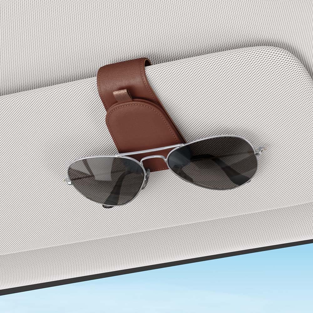 Sotfamily Magnetic Sunglass Holder for Car Visor, 2 Packs, Faux Leather