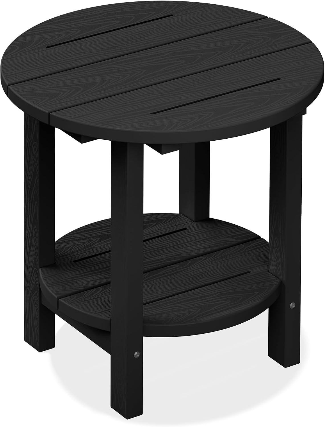 SERWALL Round Outdoor Side Table, HDPE Small Adirondack End Table, Black