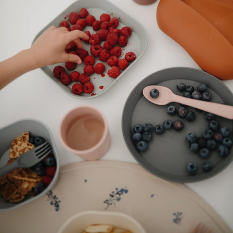 mushie Silicone Placemat for Kids | BPA-Free Non-Slip Design (Lilac Flowers)