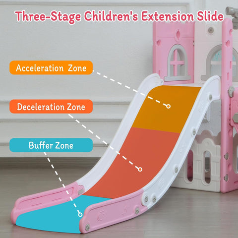 LulliSpace 6 in 1 Toddler Slide,Kids Climber Slider for Indoor Outdoor Playground with Basketball Hoop,Storage and Telescope,L Shaped Slide for Toddler Climber Playset
