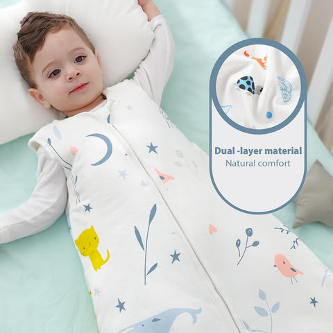 Mosebears Sleep Sack Baby Winter Wearable Blanket with 2-Way Zipper,2.5 TOG Cotton Sleep Sack Unisex (White Animal, 0-6 Months)
