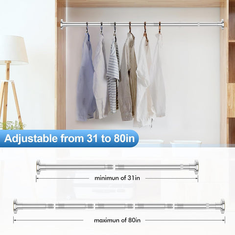 CorkLatta Chrome Shower Curtain Rod 31 to 80 Inch,1 Inch Diameter Adjustable Spring Tension Curtain Rod No Drilling Stainless Steel Telescoping Rod,No Rust