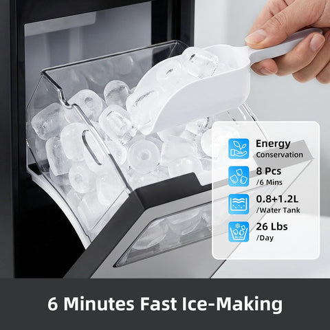 Antarctic Star Ice Maker, Portable Ice Machine with Self-Cleaning Function, 8 Cubes in 6 Mins Fast Countertop Ice Making, Compact Ice Cube Maker for Home, Kitchen, RV, Travel, Steel