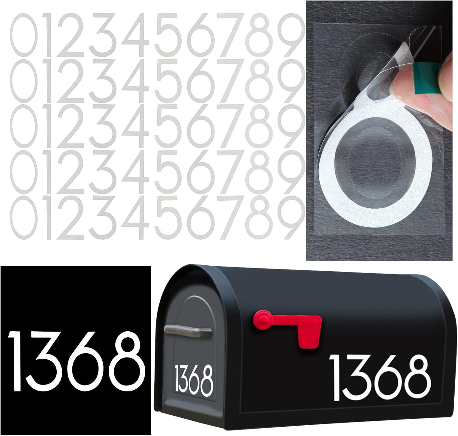 50 PCS 2 inch Reflective Adhesive Mailbox Numbers, Waterproof Vinyl Number Stickers with Easy-Peel Tabs, Includes Squeegee & Masking Tape, Strong Self-Adhesive House Numbers, Practical Gifts