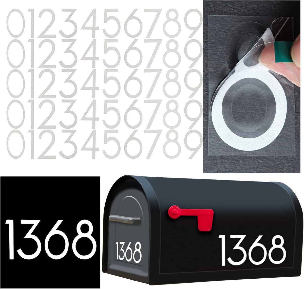 50 PCS 2 inch Reflective Adhesive Mailbox Numbers, Waterproof Vinyl Number Stickers with Easy-Peel Tabs, Includes Squeegee & Masking Tape, Strong Self-Adhesive House Numbers, Practical Gifts