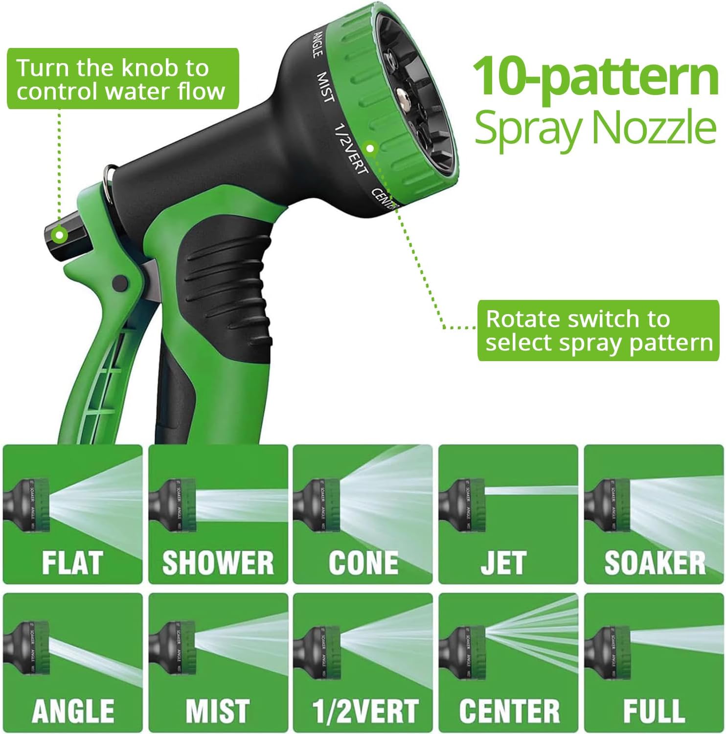 Flexible Garden Hose 100 ft, 2026 New No Kink Water Hose 100ft, 10 Function Nozzle, Solid Brass Fittings, Reinforced Outer Fabric & Inner Core, Ultra Lightweight for Gardening, Cleaning, Car Washing