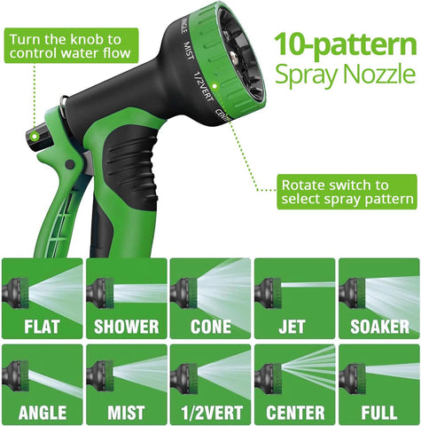 Flexible Garden Hose 100 ft, 2026 New No Kink Water Hose 100ft, 10 Function Nozzle, Solid Brass Fittings, Reinforced Outer Fabric & Inner Core, Ultra Lightweight for Gardening, Cleaning, Car Washing