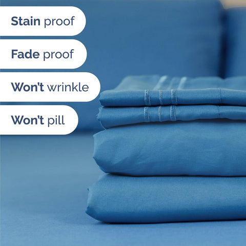 Cal King Size 4 Piece Sheet Set - Breathable & Cooling Sheets - Denim Blue