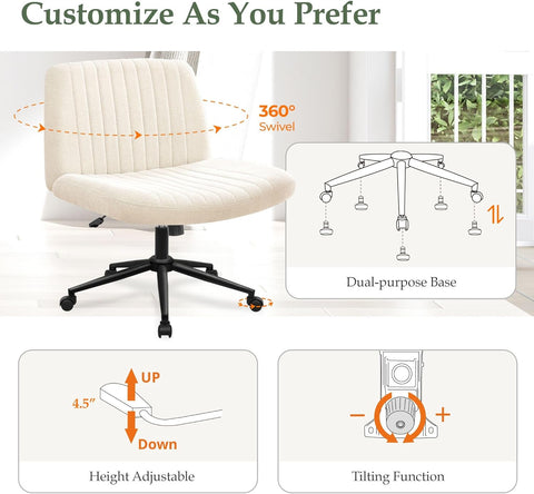 Orange Factory Criss Cross Chair, Wide Wheel Vanity Seat, Beige Dual Base