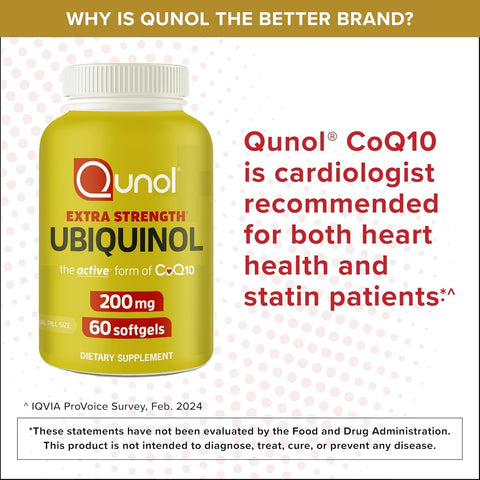 Qunol Ubiquinol 200mg, Extra Strength, Powerful Antioxidant, 60 Softgels | #1 Cardiologist Recommended Supplement for Heart Health, Coenzyme Q10 Supplement to support Vascular Health & Cellular Energy