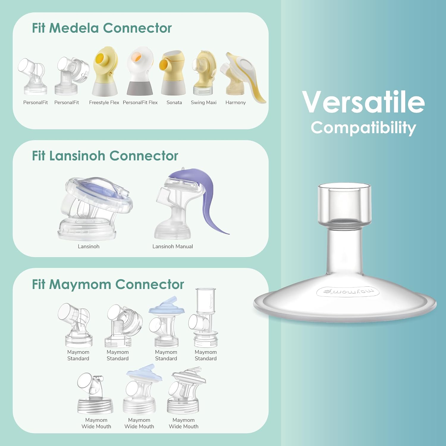 17mm Maymom MyFit Shields Saucer Series Compatible with Medela Breast Pump- PersonalFit, Freestyle, Harmony, Maxi, Freestyle Flex Connector; Connect to Maymom Widemouth/Narrow Connector, 2pcs