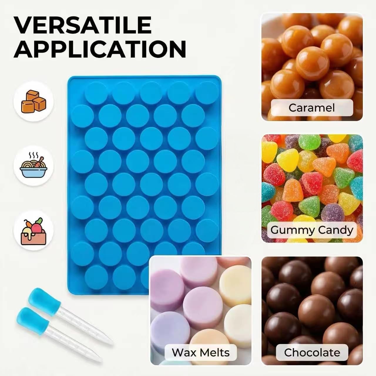 Round Gummy Candy Molds - 220 Cavity Silicone Candy Molds with 2pcs Dropper for Hard Candy, Gummy, Caramels, Chocolate, Ganache, Ice Cubes