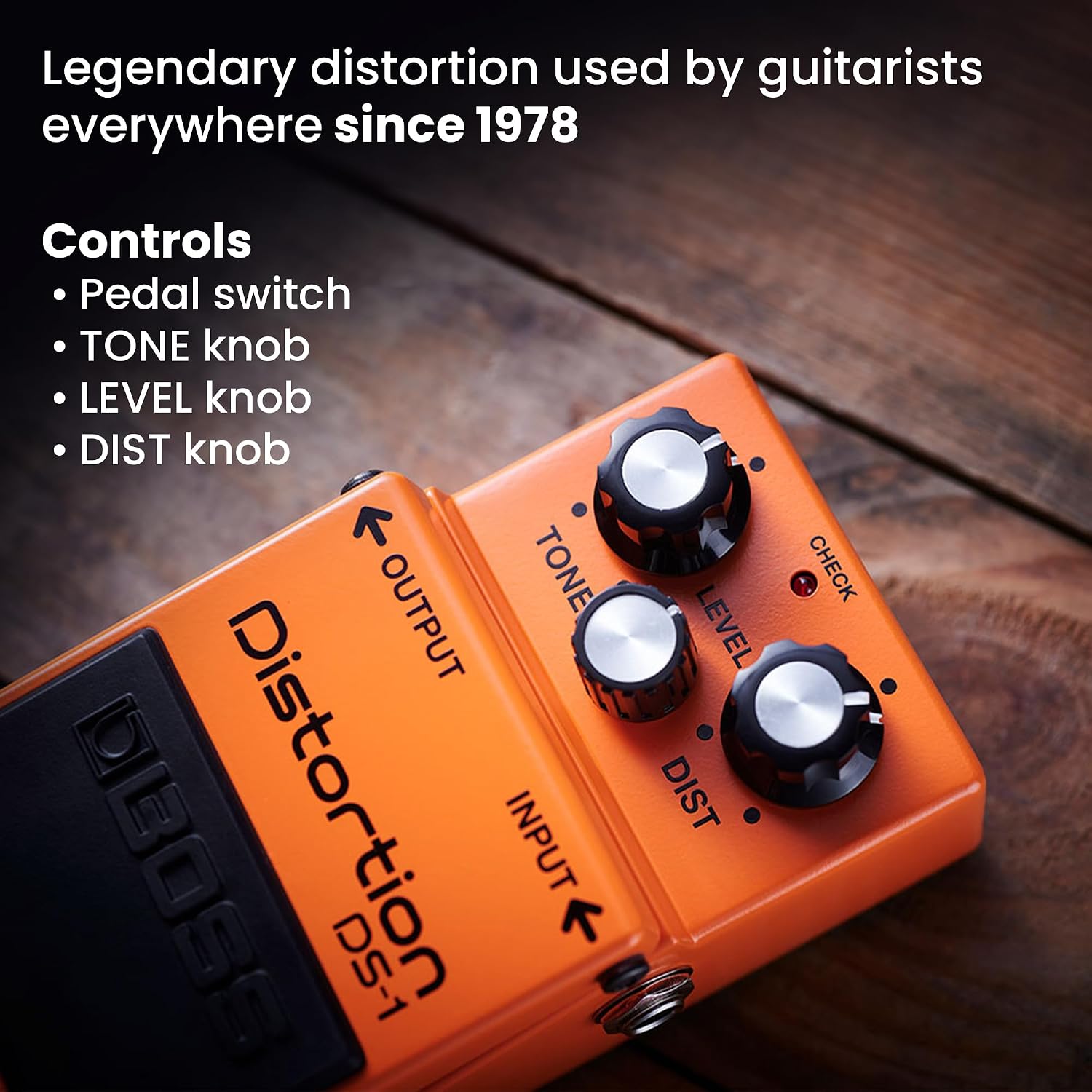 Boss DS-1 Distortion Bundle with Gearlux Power Supply, Instrument Cable, Patch Cable, Picks, and Austin Bazaar Polishing Cloth