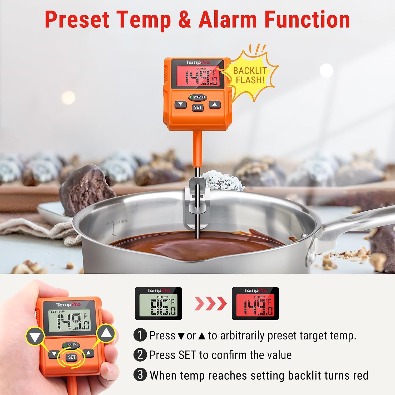 TempPro TempDip Programmable Candy Thermometer with Pot Clip