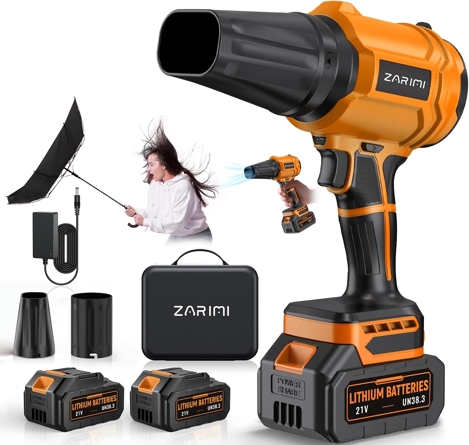 YUQUESEN Cordless Leaf Blower, 980,000 RPM Handheld Leaf Blower with 2 Batteries & Charger, Lightweight Leaf Blowers for Patio, Lawn, Leaves, Dust - Deep Orange