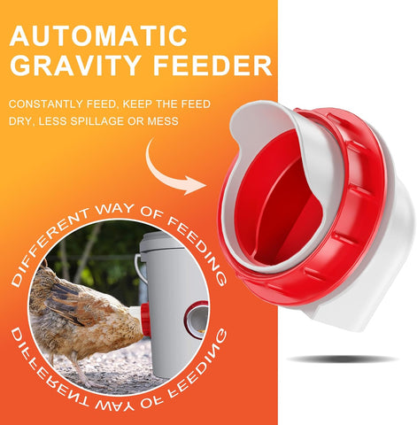 Chicken Feeders No Waste, DIY Automatic Poultry Feeder - 6 Ports Red