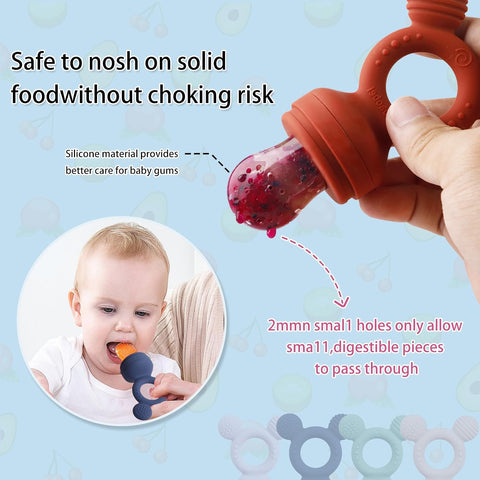 Baby Fruit Feeder, Frozen Teething Toys, Teether Pacifier with 3 Extra Teats, Infant Eating Essentials, BPA Free Baby Feeding Supplies (Pink)