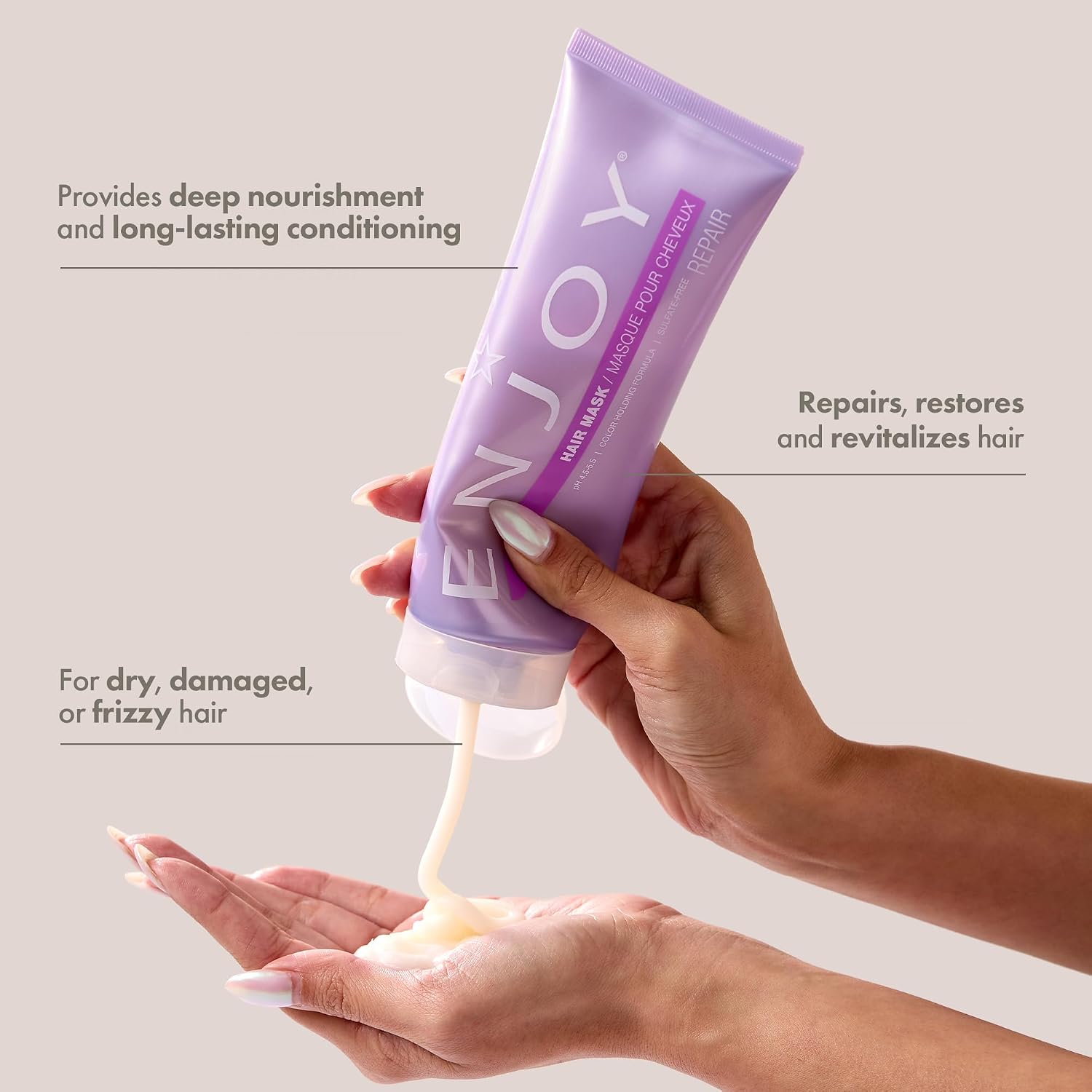 Enjoy Hair Mask – Intensive Deep Conditioning Treatment for Dry & Unruly Hair – Smoothing & Hydrating Repair with Keratin & Pea Protein – Weightless Formula - 33.8 Fl Oz