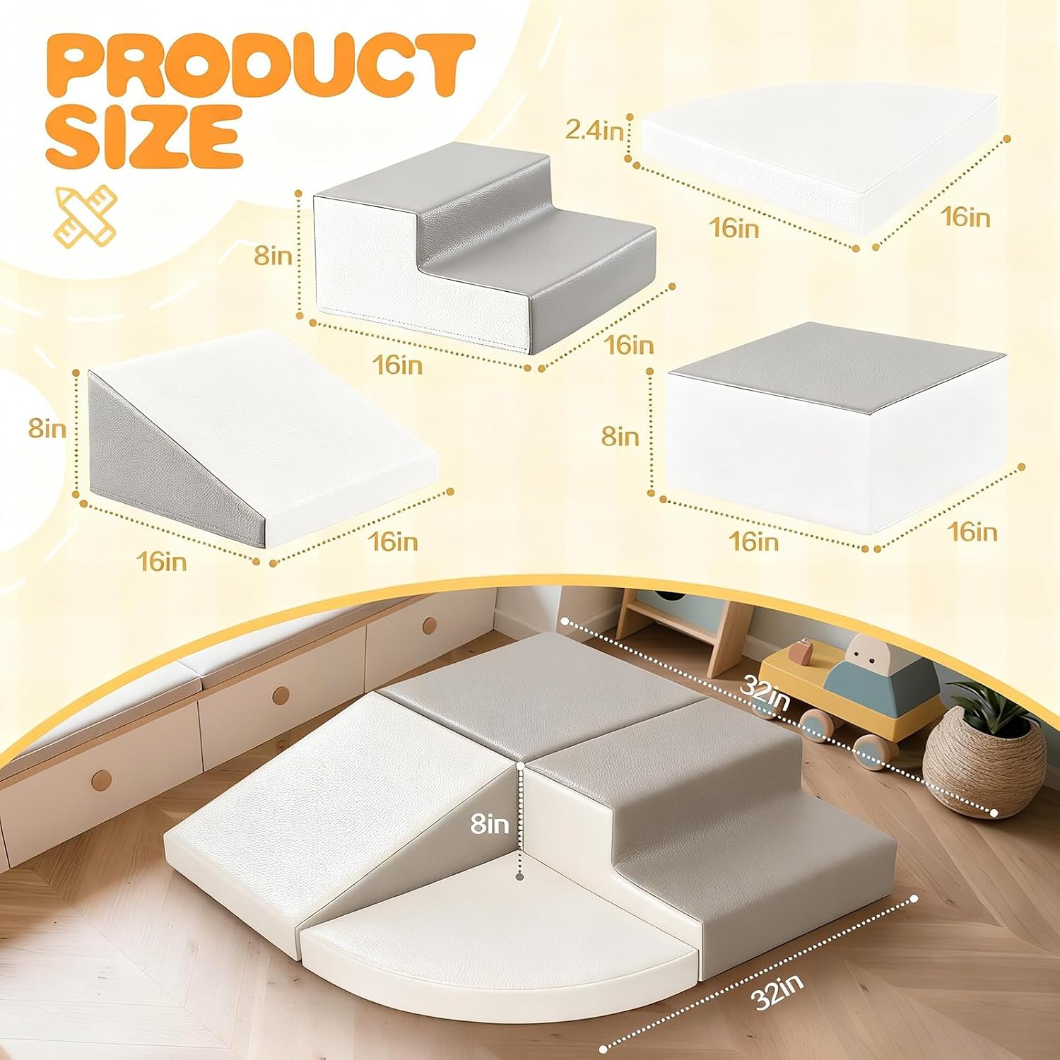 Sumbababy Climbing Foam Blocks for Toddlers: Waterproof Pu Leather Soft Climber - 4 Pcs Toddler Indoor Climbing Toys - Kids Outdoor Playground Playset Best Gift Preschool Daycare Supplies