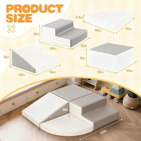 Sumbababy Climbing Foam Blocks for Toddlers: Waterproof Pu Leather Soft Climber - 4 Pcs Toddler Indoor Climbing Toys - Kids Outdoor Playground Playset Best Gift Preschool Daycare Supplies