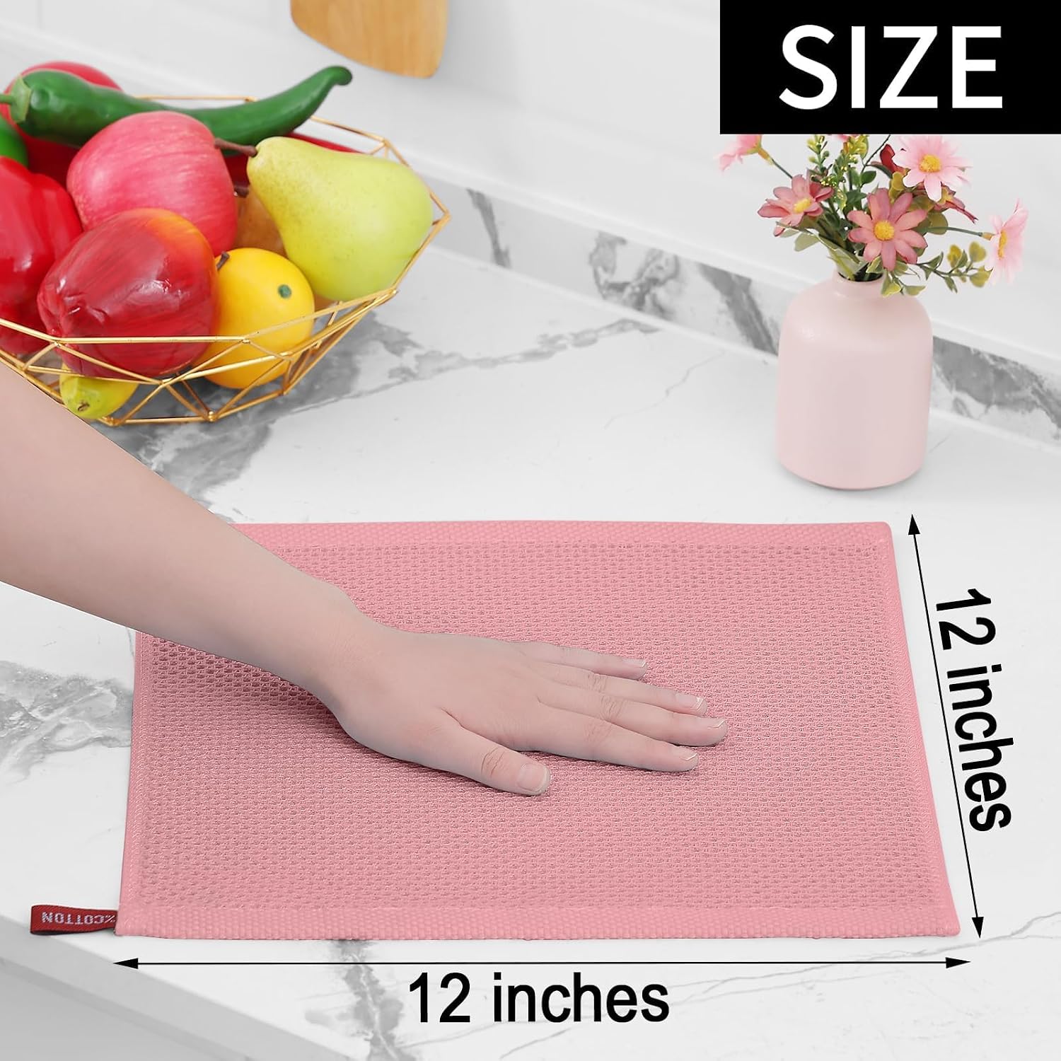 Homaxy 100% Cotton Waffle Weave Kitchen Dish Cloths 18-Pack, Dried Rose