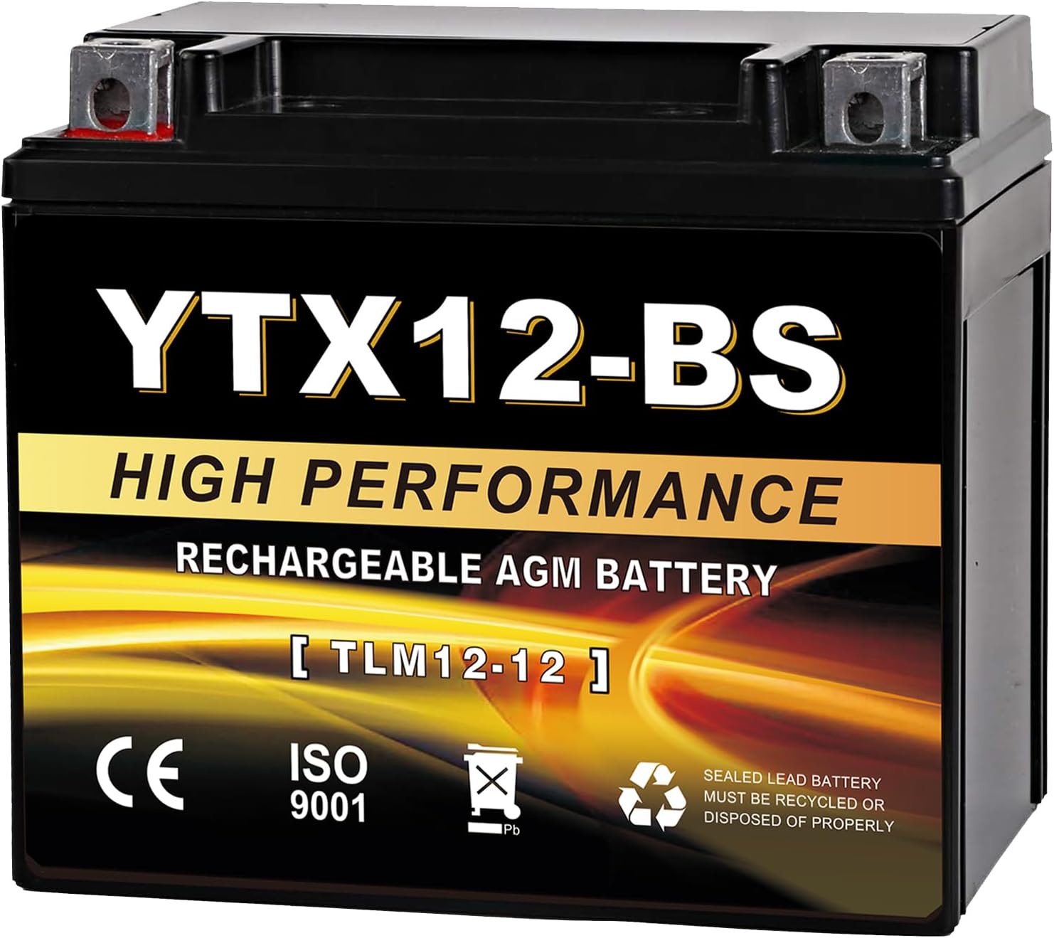 YTX12-BS 12V 10Ah AGM Sealed Motorcycle Battery, Maintenance-Free, Compatible with Honda Kawasaki Suzuki Yamaha Powersports