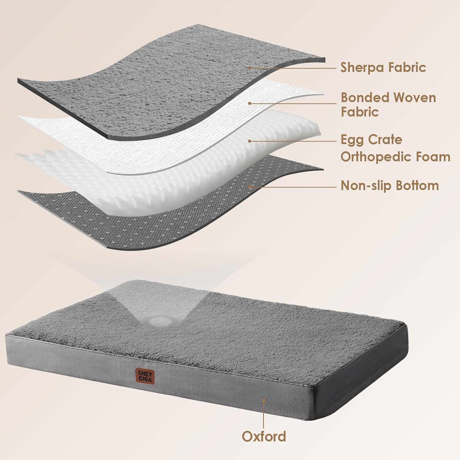 EHEYCIGA Orthopedic Dog Bed Large with Removable Washable Cover, Grey, 36IN