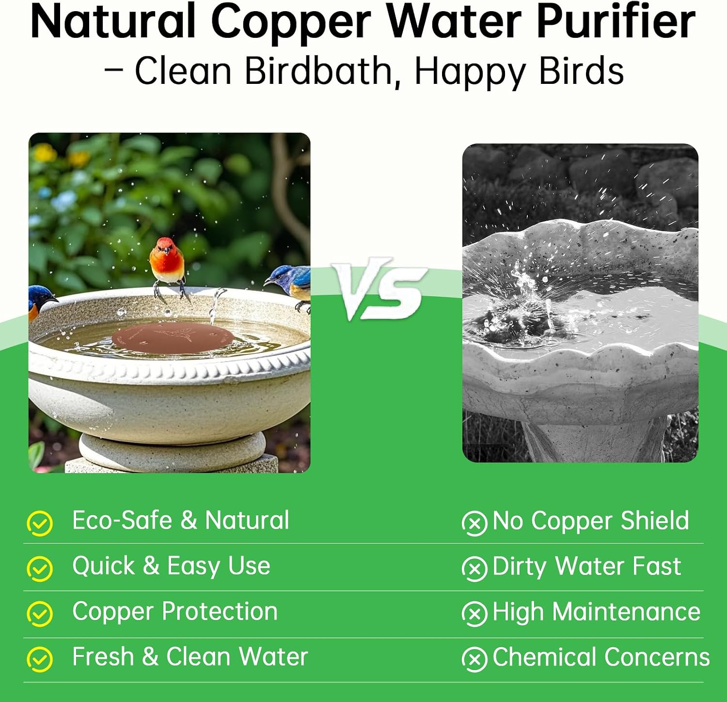 2 Pack Bird Bath Copper Discs, 99.9% Pure Copper Cleaner with Triple-Point Support, Reinforced Design for Safe Clean Water, Universal Fit for Outdoor Birdbaths and Bowls, All-Season Use