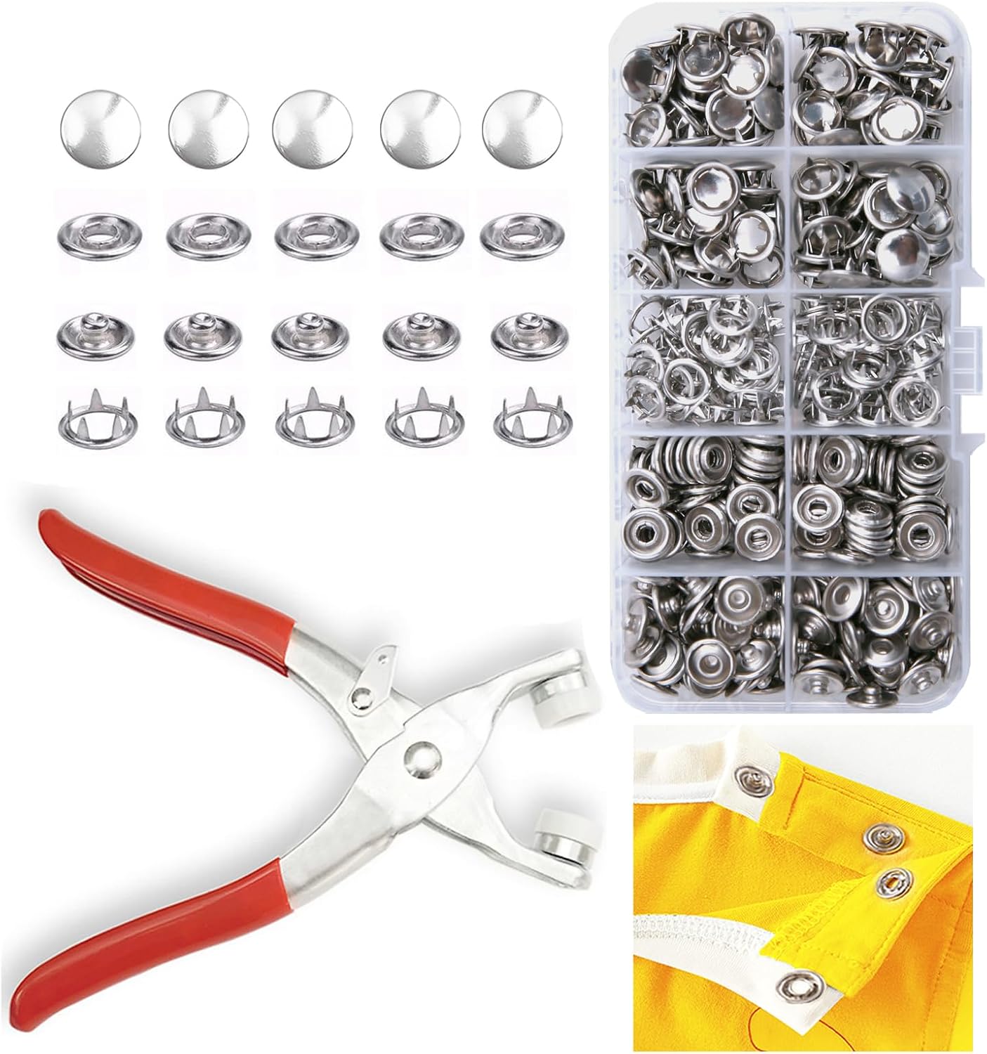 GTAAOY 9.5 mm Metal Snap Buttons with Snap Pliers, 100 Sets / 400 pcs