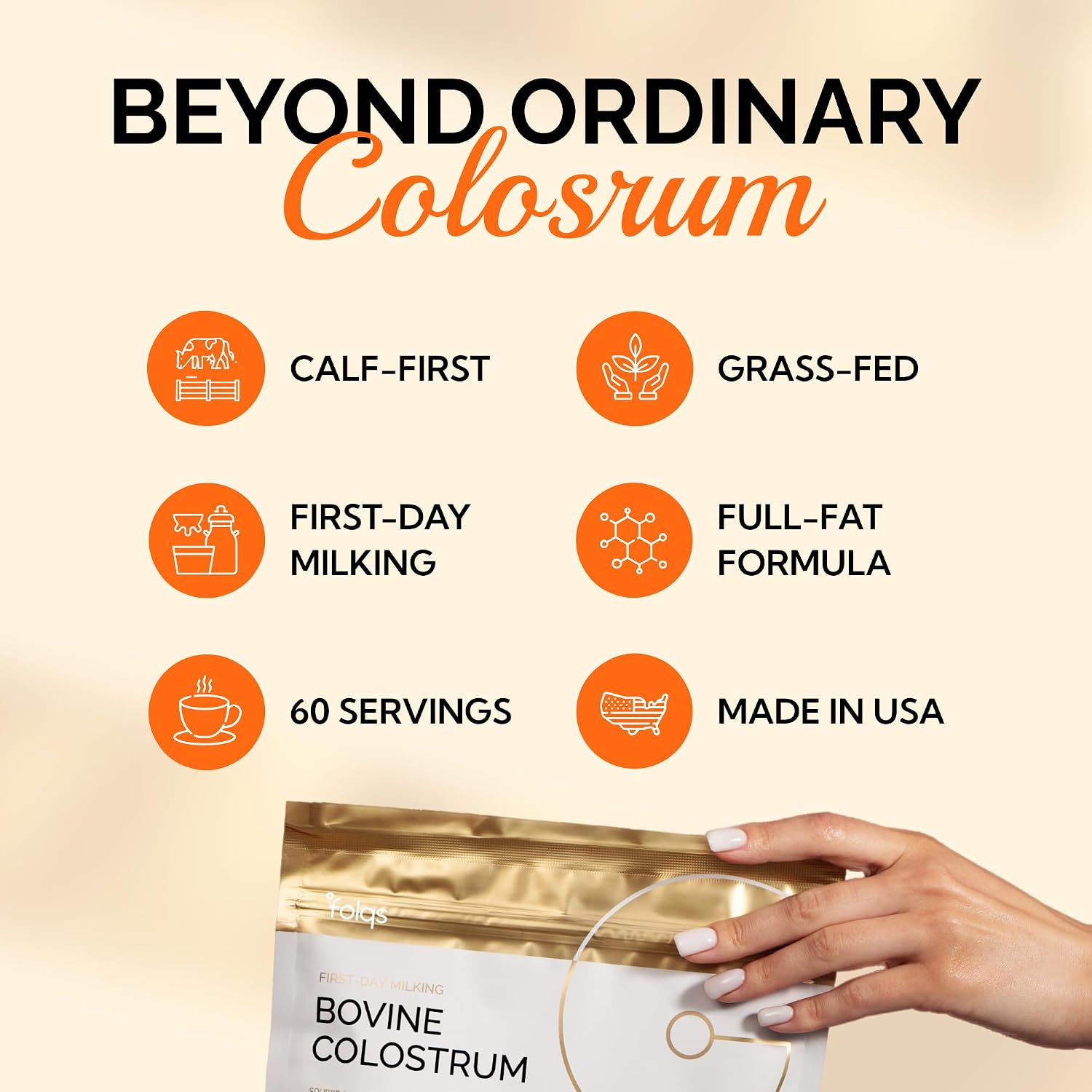 Bovine Colostrum Powder, First Day Milking, Immune & Gut, 60 Servings