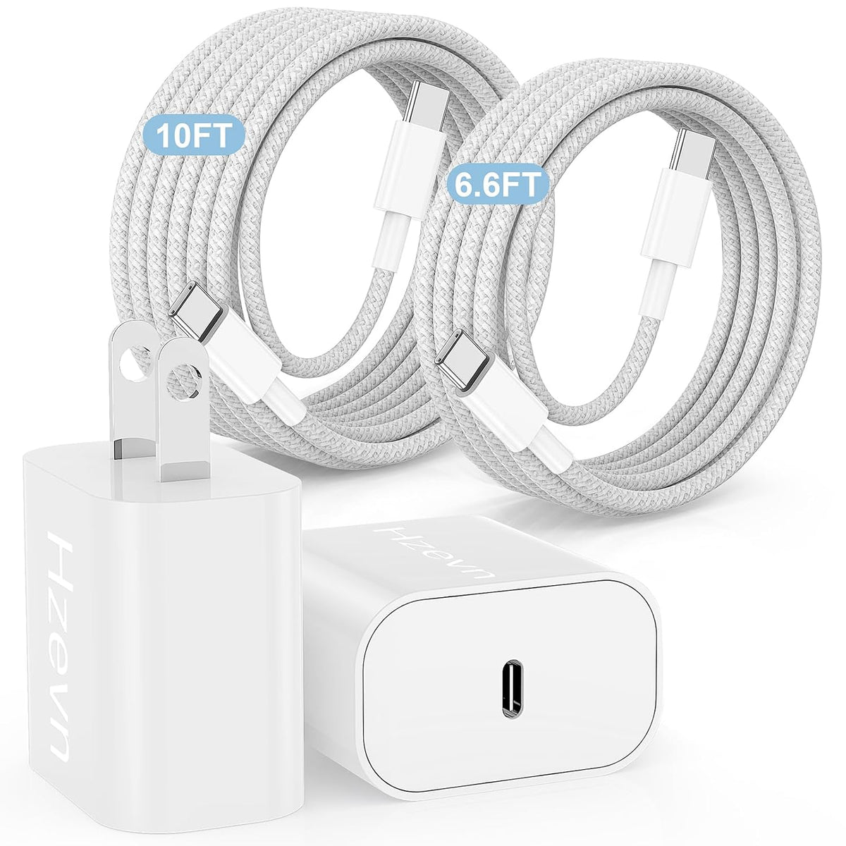 20W USB C Fast Charging for iPhone 17 Air/16/15 Pro Max,3Pack Colorful Mixed Charger Block with Braided Long USB C to C Cables (6/10ft) Compatible with iPhone16/15 Pro/15 Plus/iPad Pro